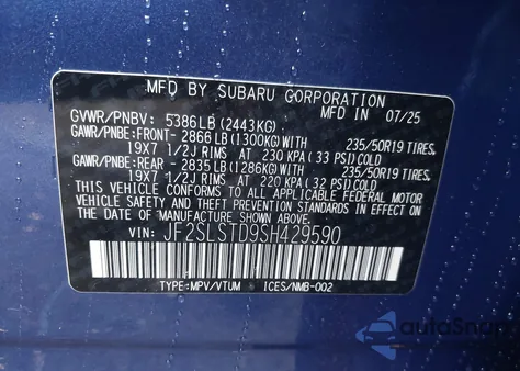 2025 Subaru Forester Touring Hybrid из США, поврежденный, VIN JF2SLSTD9SH429590